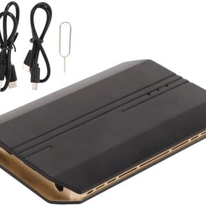 Black and Gold Electronic Device with Accessories
